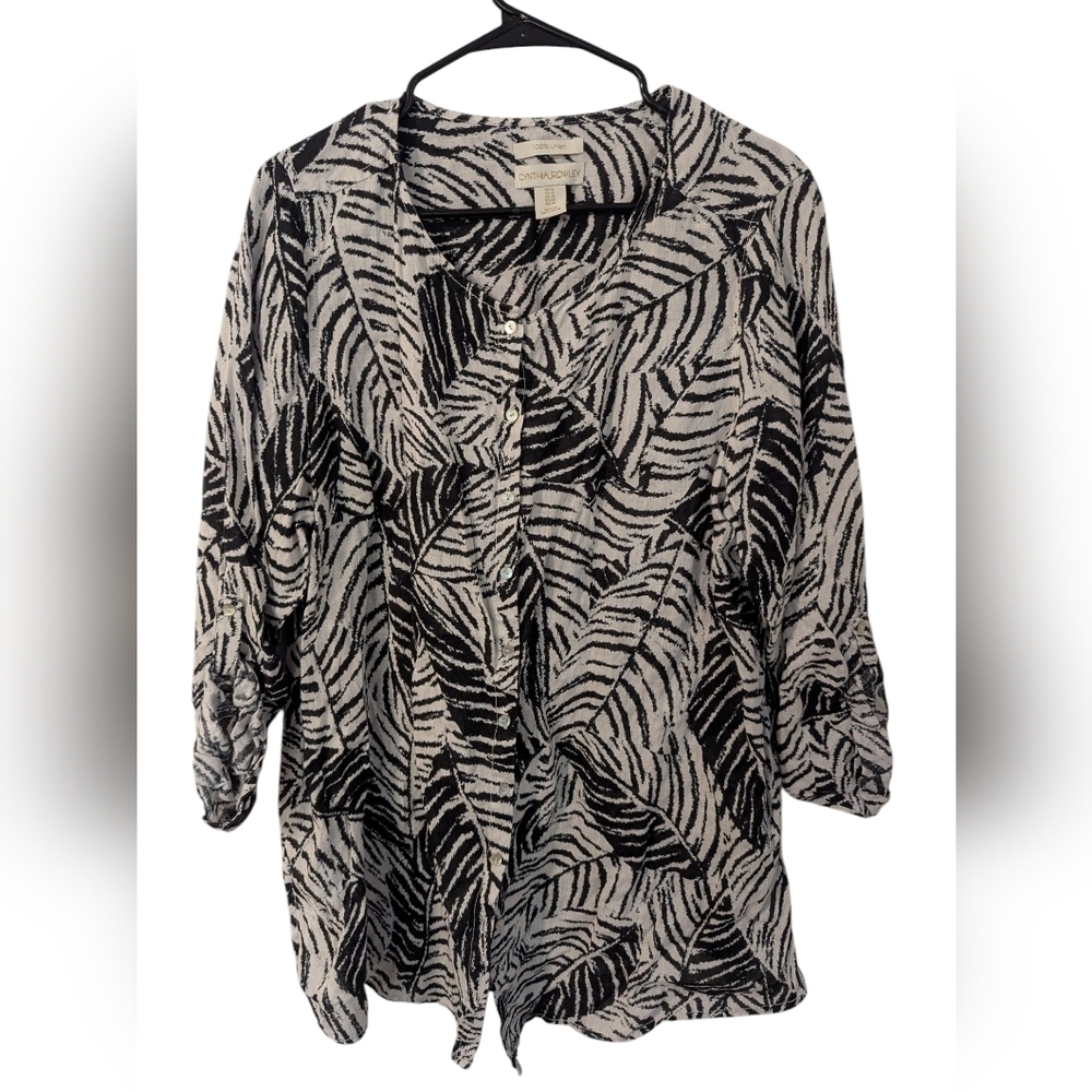 Cynthia Rowley,Linen Leaves Blouse, Size 1x